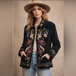 NWOT Avanti Black Multi colored Floral Embroidered Women's Blazer